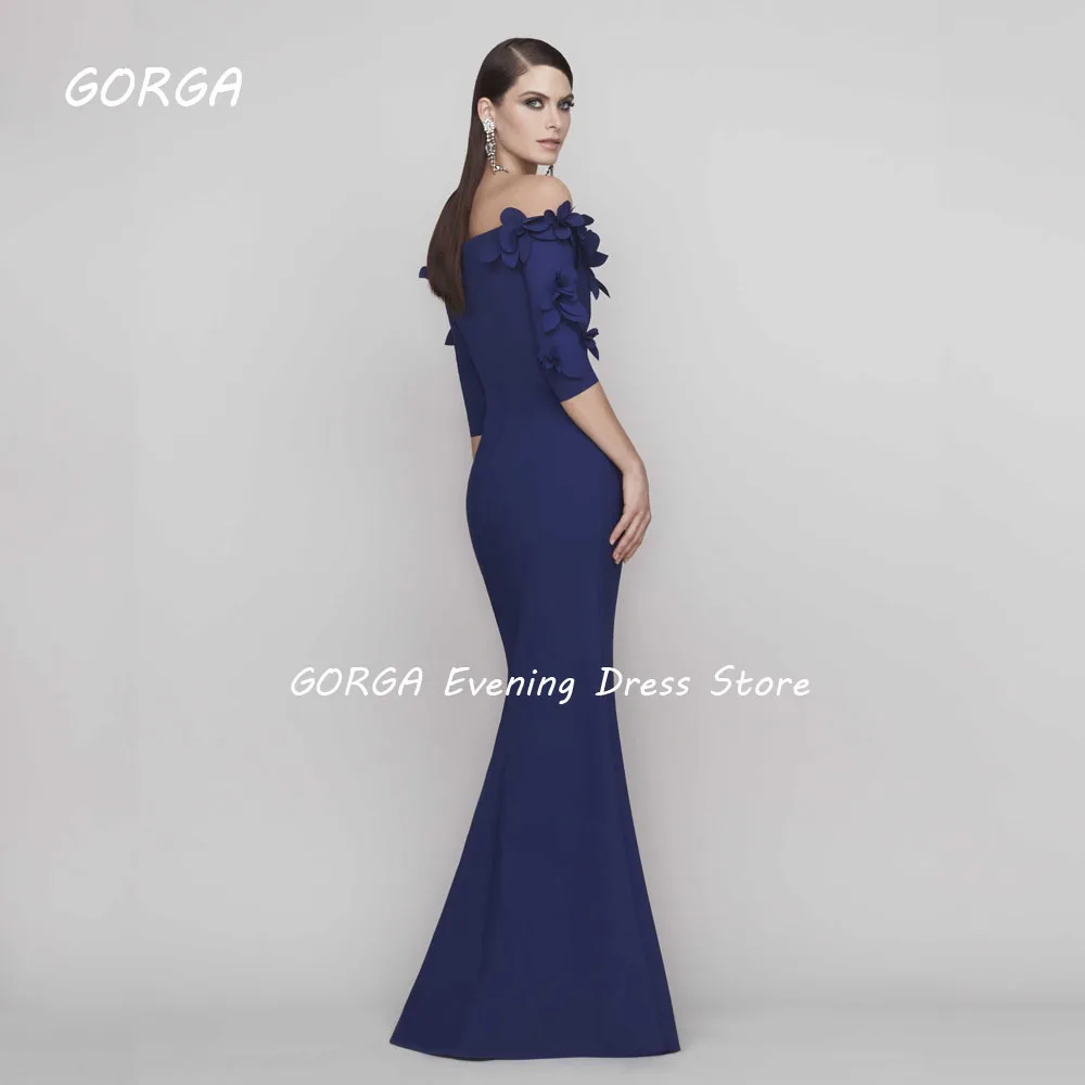 GORGA Appliques Off the Shoulder Mermaid 2024 Slim Crepe Half Sleeve Ocassion Gown Floor-Length Evening Dress فستان سهرة نسائي