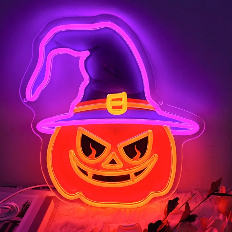 

Halloween neon bar holiday party decoration atmosphere happy halloween glowing word billboard