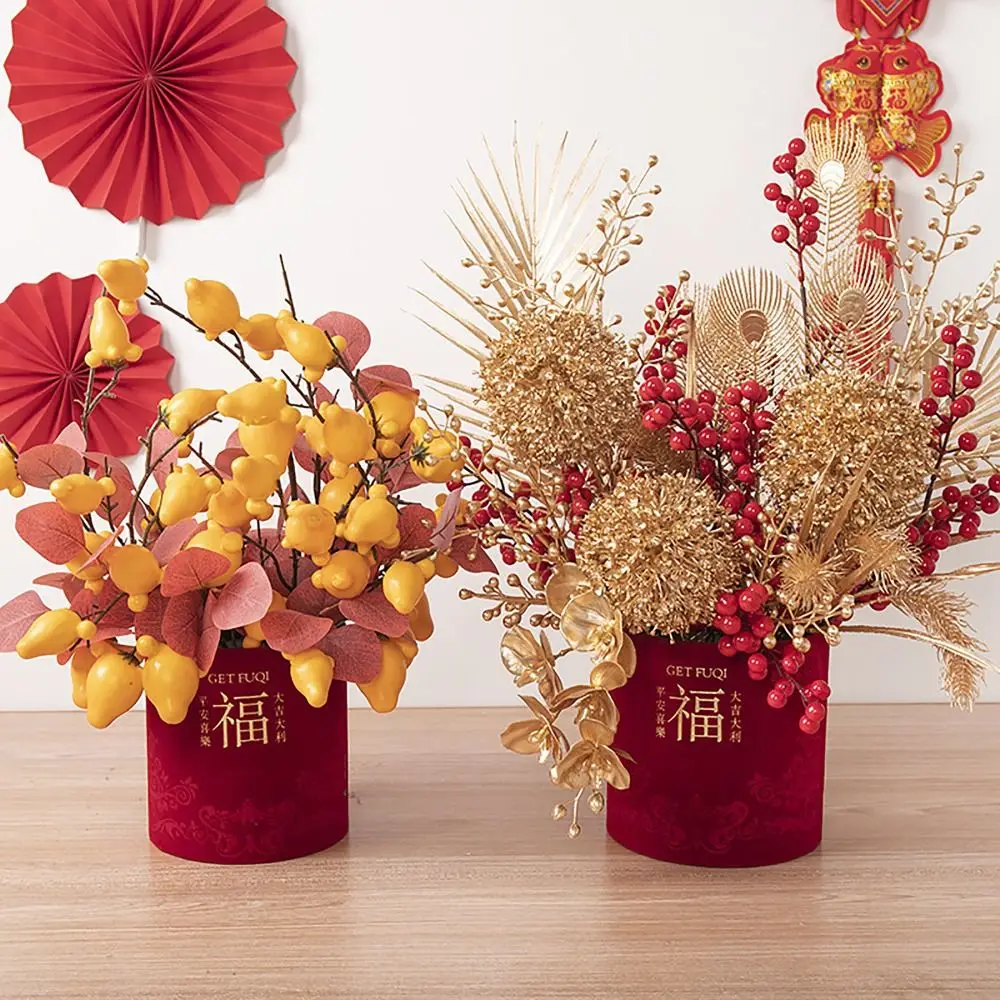 Exquisite Chinese Characters Fake Flower Bucket Festive Supplies Flannelcloth FU Bucket Get Lucky Household Decoration Wedding