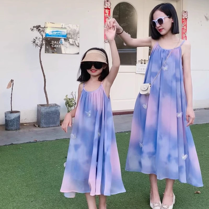 

Vacation Look Mother Daughter Matching Summer Dress Women Clothes Beach Mom and Baby Girls Equal Elegant Combinations Dresses