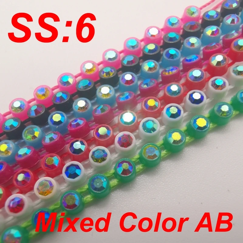 TABA SS6 Plastic Cup Rhinestone Chain Trim Roll Banding 10Yards/Lot