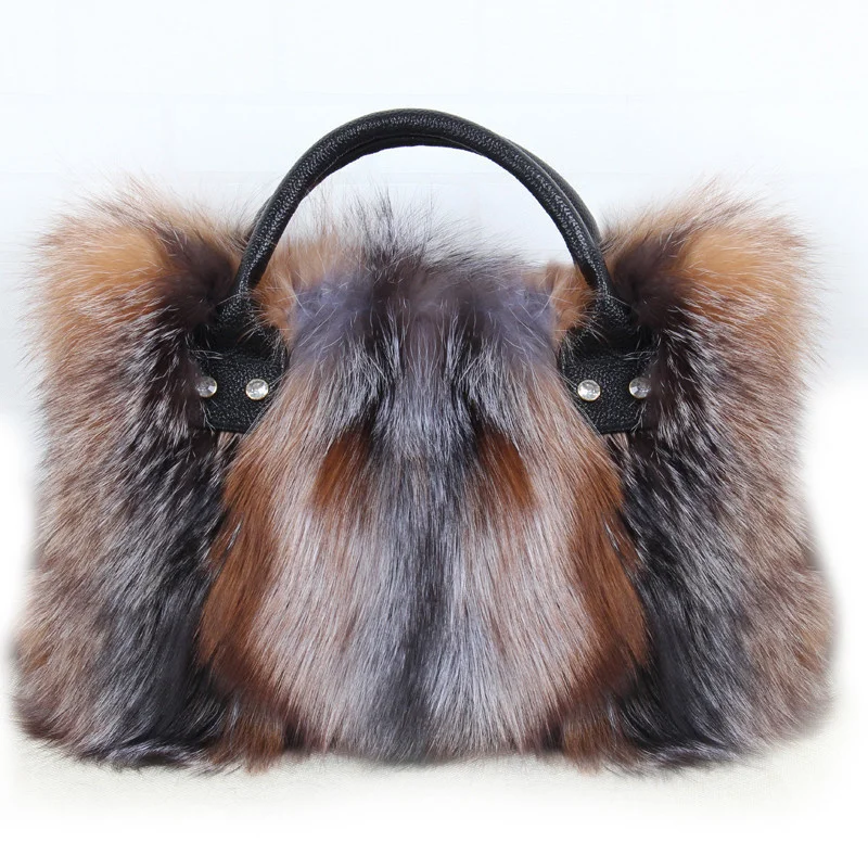 

Real Fox Fur Bag Woman Crossbody Bags Ladies Furry Casual Fur Handbag Shoulder Bags Clutch Bag Fuzzy Luxury Evening Party Bag