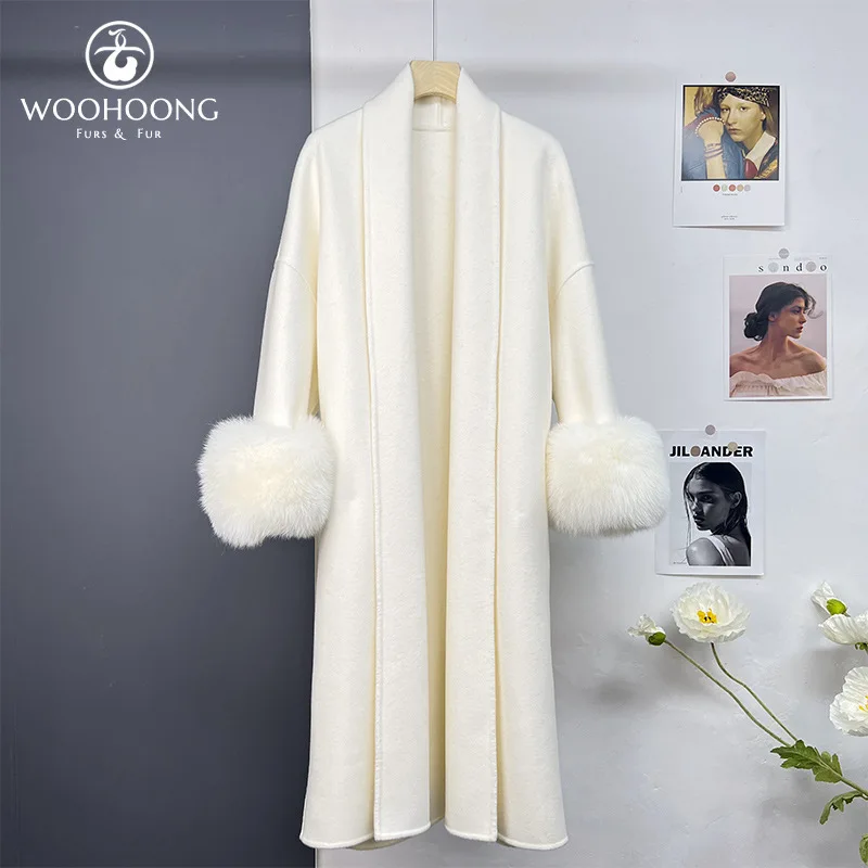 Fur Coat Women's Long Wool Double-sided Wool Coat Large Fur Cuffs Nightgown Style Small and High Class