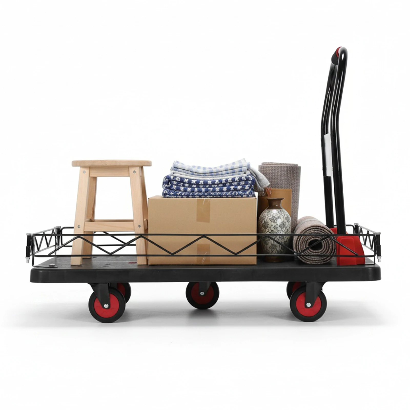 

Тележка-платформа 2-в-1 складная с металлическим ограждением, большая платформа, грузоподъемность 900 кг, для продуктов, гаража, склада