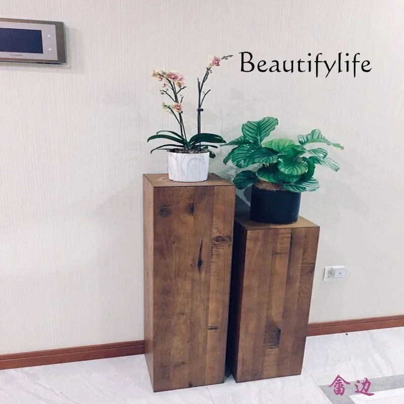 X Nordic Solid Wood Shelf Log Decoration Corner Flower Stand Corner Table Creative Wooden Pile Display Cabinet