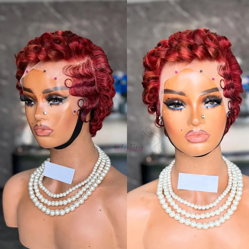 Premium 99J Lose Lockige 13x4 Ear-to-Ear Lace Frontal Echthaar Perücke ohne Klebstoff für Frauen 6 Zoll Remy Haar Kurzer Schnitt Lace Bob Perücken – Detail 2