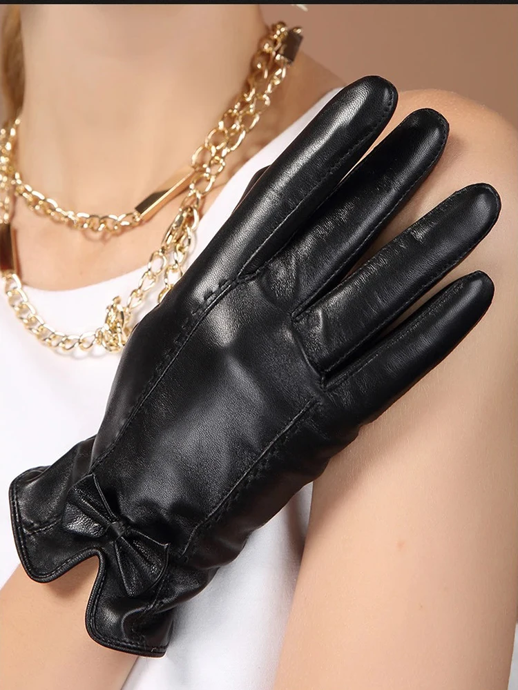 

Trendy Women's Genuine Sheepskin Leather Gloves Touchscreen Compatible for Driving, Cycling, Motorcycle Riding & Dress Gloves