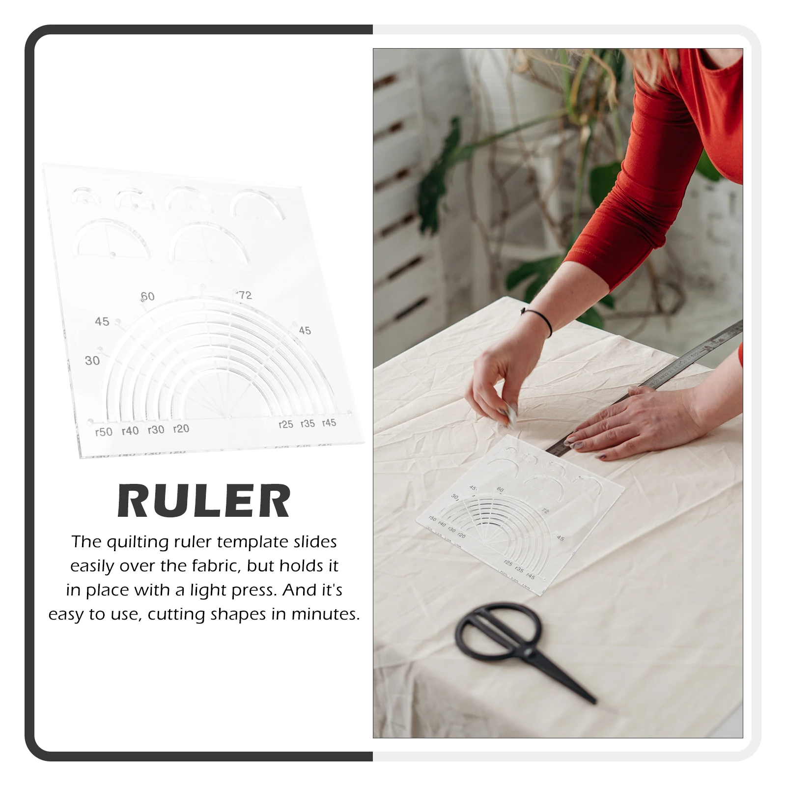 Durevole acrilico trasparente quilting righello modello strumento per cucire guida al taglio del tessuto per principianti patchwork fai da te a forma di semicerchio
