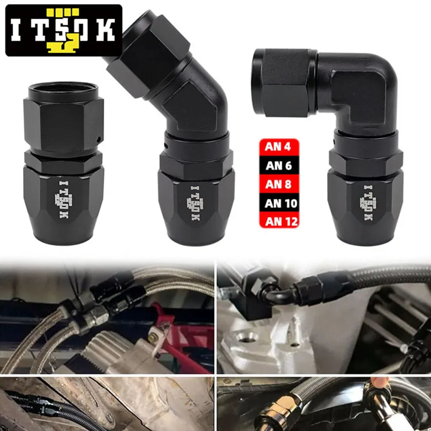 AN4 AN6 AN8 AN10 AN12 Aluminum Oil Fuel Swivel Hose End Fitting Oil Hose End Adaptor 0°/45°/90° Degree 1Pcs