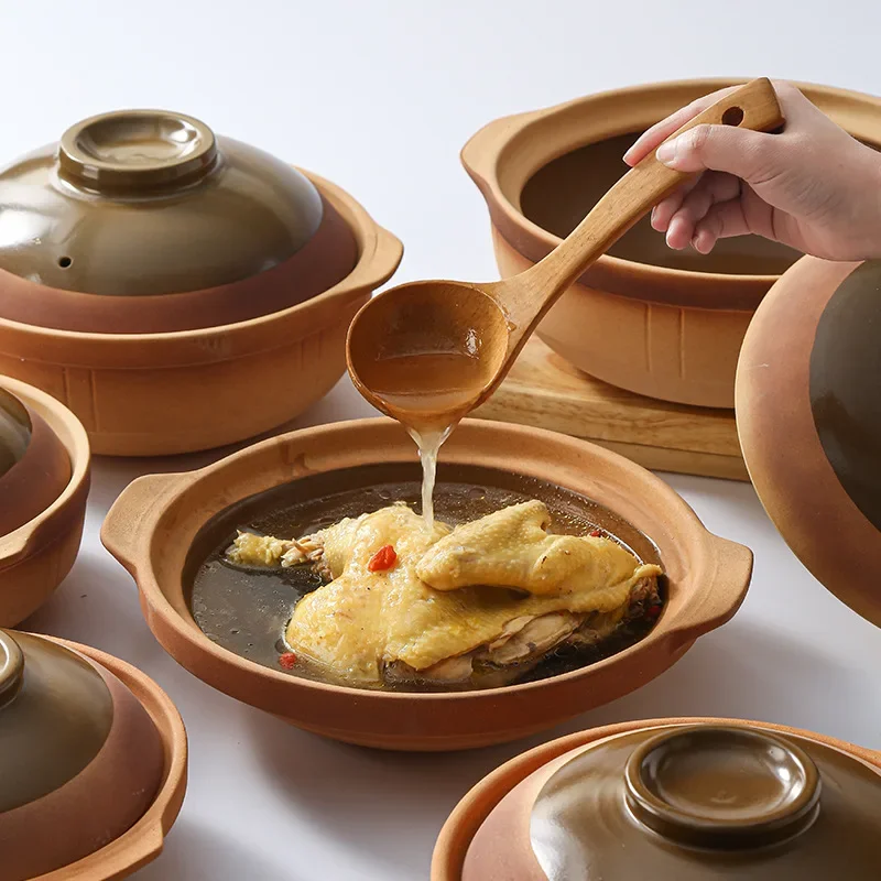 High Temperature Resistant Shallow Mouth Clay Casserole Stew Pot Pan Rice Casserole Cantonese Edging Furnace Carbon