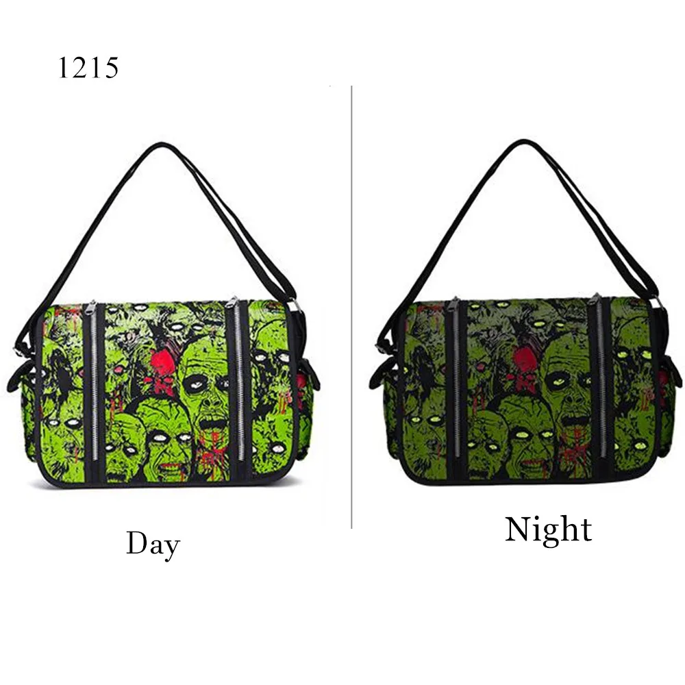 Large Gothic Zombie Ghost Canvas Luminous Shoulder Hnadbag Halloween Cosplay Waterproof Cross Messenger Men Travel School Bag