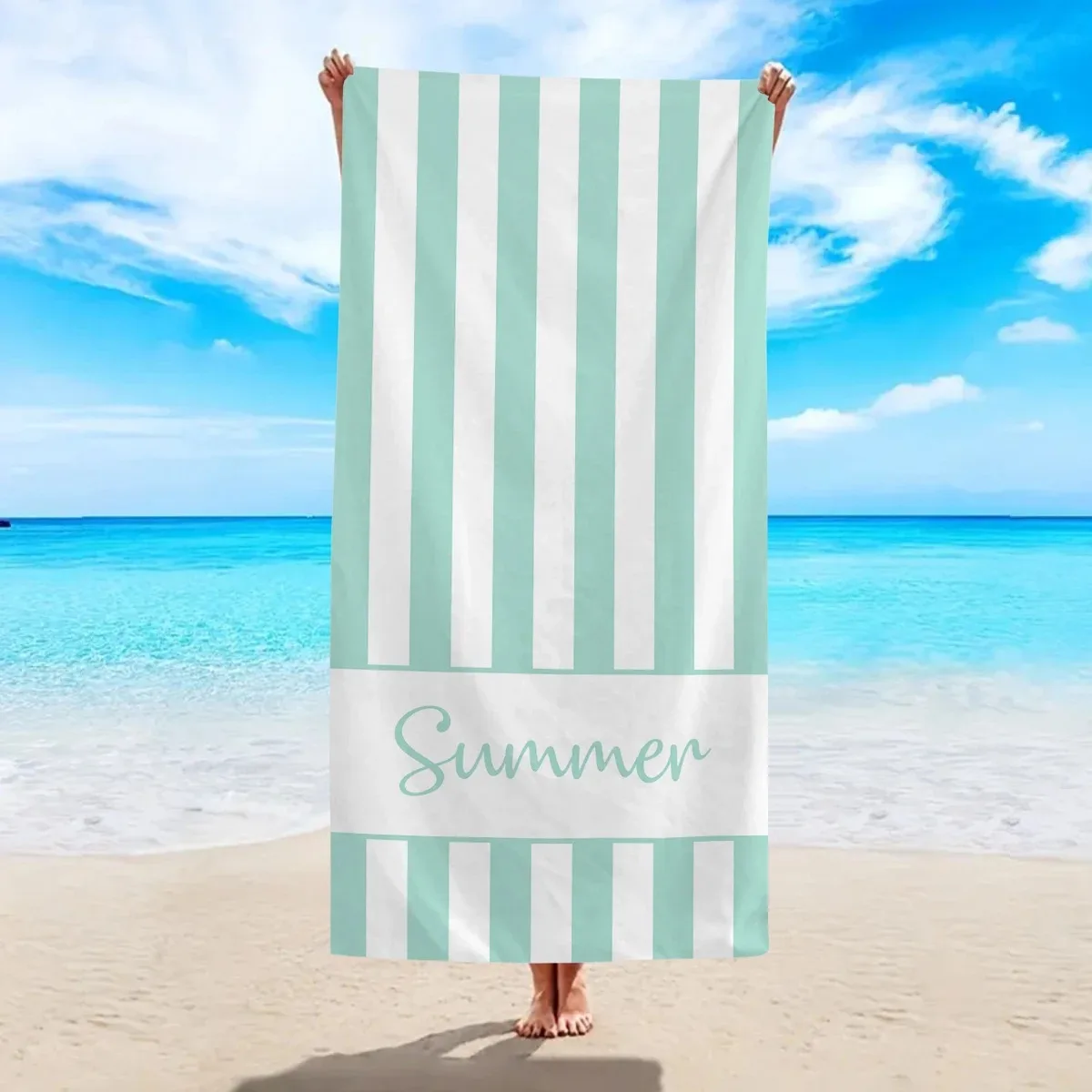 

Summer Striped Beach Towel Quick Dry Peach Skin Microfiber Pool Towel Large Decorative Bath Towel For Vacation Travel Swimming
