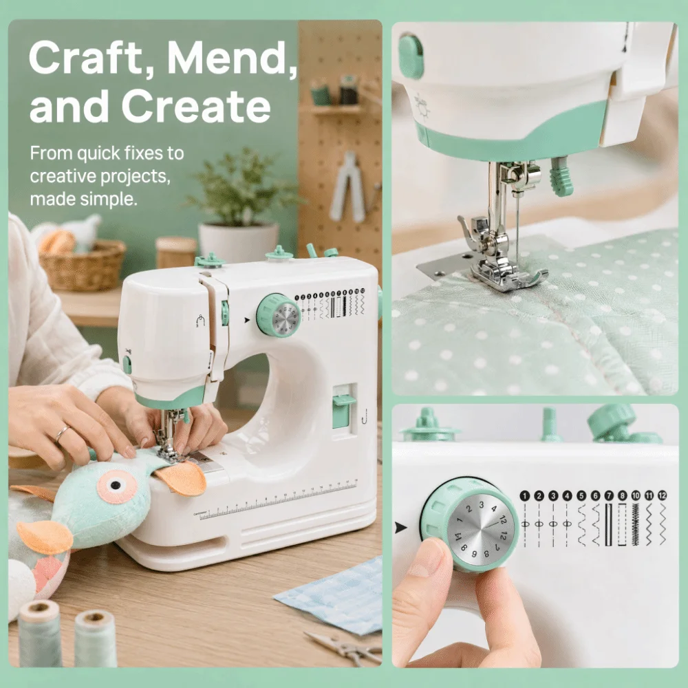 Electric Mini Electric Sewing Machine Double Needle Double Line Multi-Functional Portable Sewing Machine Fast Slow Control