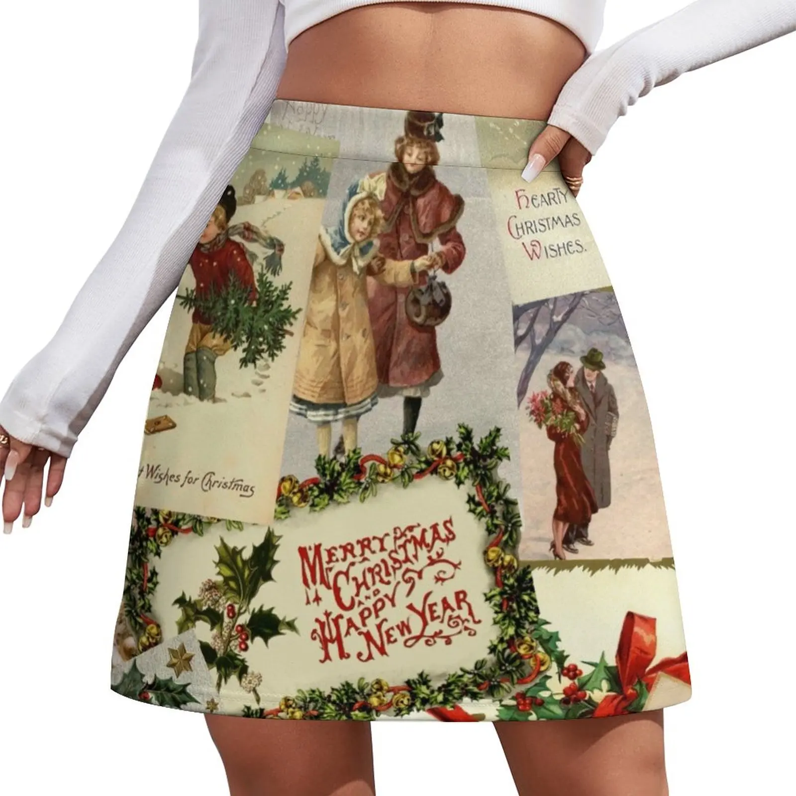 Vintage Christmas Card Collage Mini Skirt women's golf wear summer outfit korean style mini skirt dress