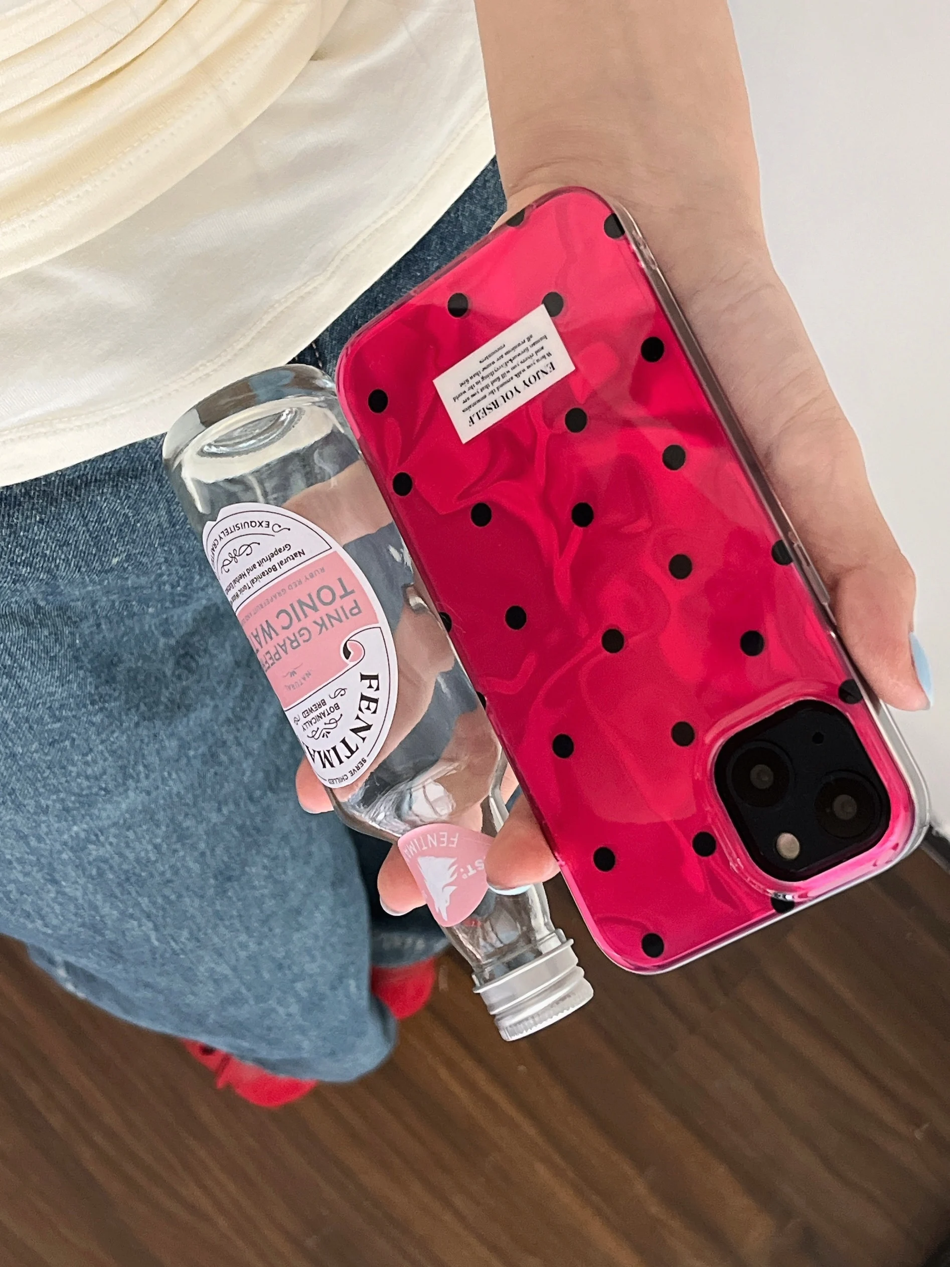 Ins Simple Wave Point Rose Red Phone Case for iPhone 15 14 13 Pro Max 12 Pro Water Ripple Back Cover image 3