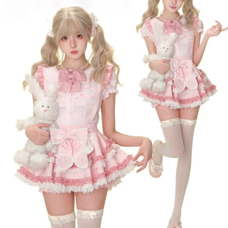 Neue Mode Süße Lolita Frauen 2-teiliges Set Frauen Design Y2k Vintage Tops + Kawaii Rock Harajuku High Street Chic Schöne Outfits