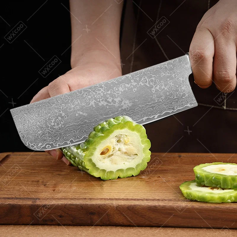 WXCOO High Carbon Kitchen Knives Set Forged Japanese Chef\'s Knives Damascus Steel Boning Knife Sharp Meat Cleaver Fruit Peeler