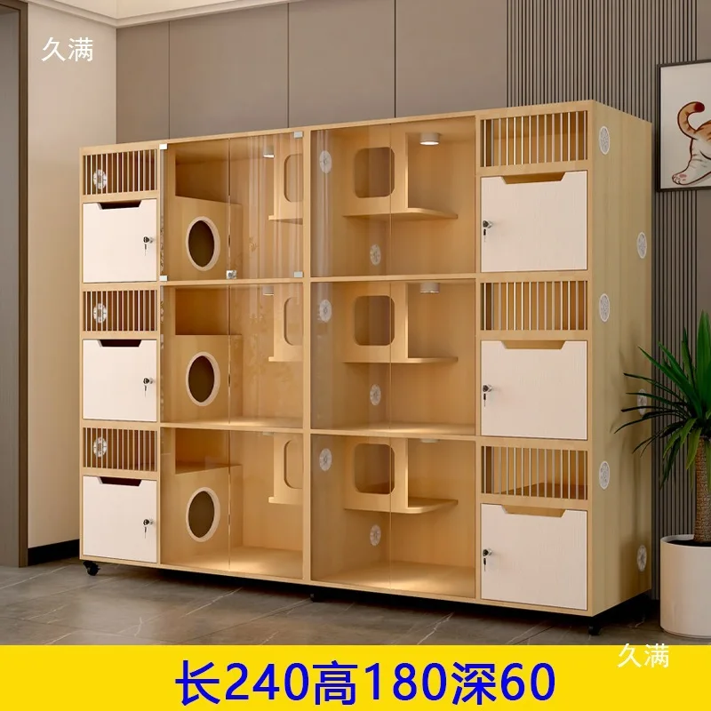 Pet store cat display cabinet double-sided glass solid wood three-layer cabinet villa cage breeding cat coffee foster cabinet