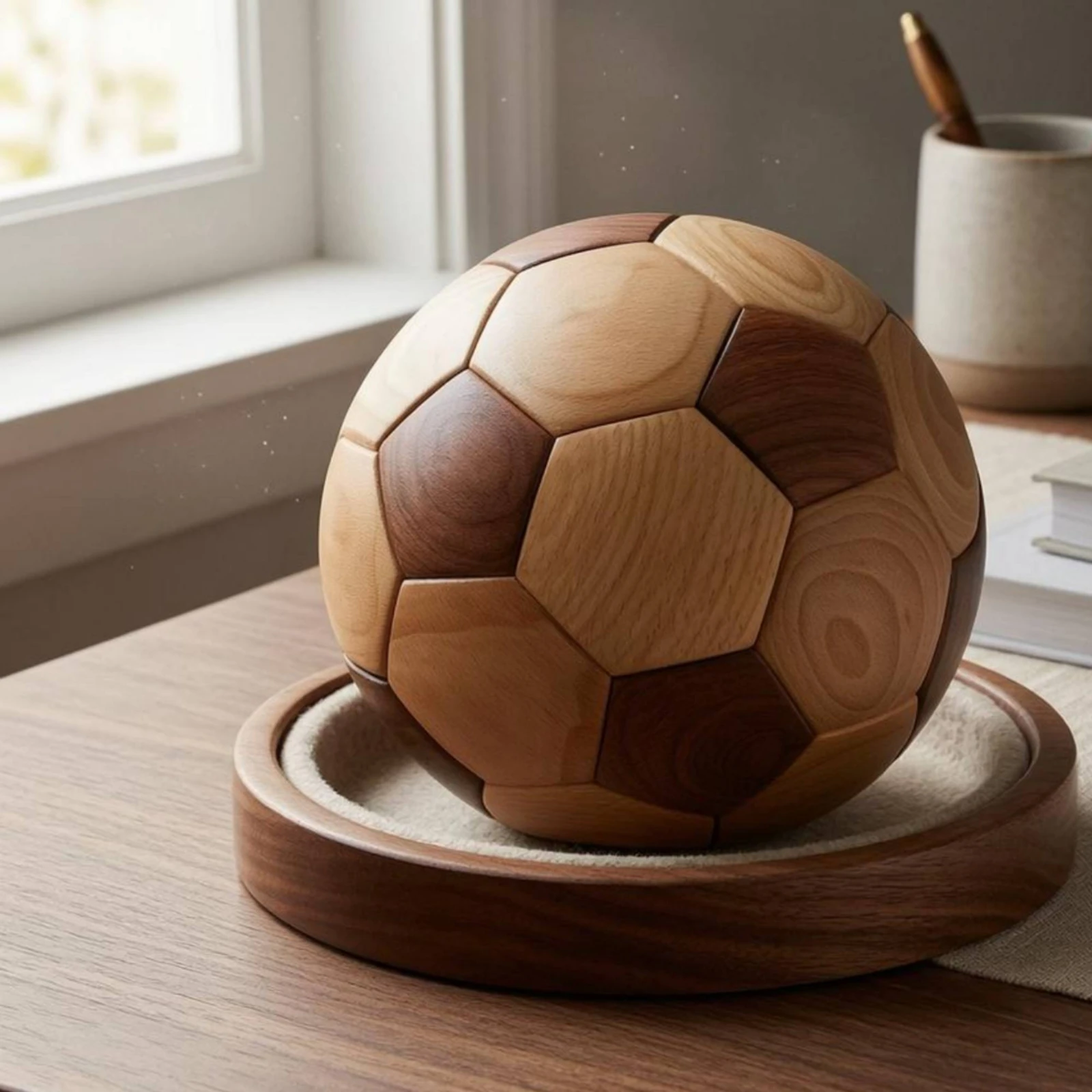 

Soccer Ball Ornament Interlocking Wood Pieces Wooden Soccer Ornament Celebration Decor Decorative Reusable for Display