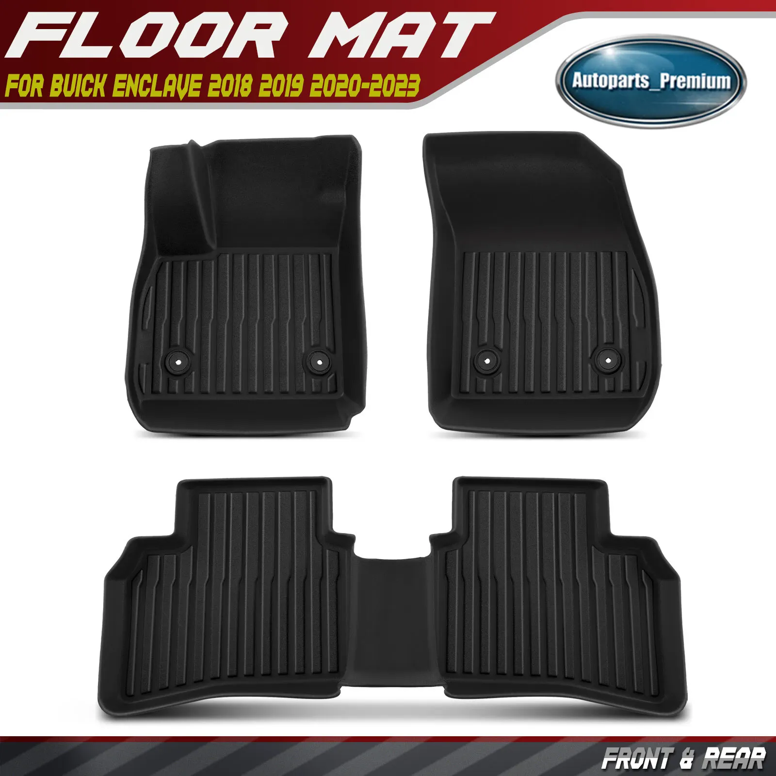 

3Pcs Front & Rear Black Floor Mats Liners for Buick Envision 2021-2025 SUV TPE