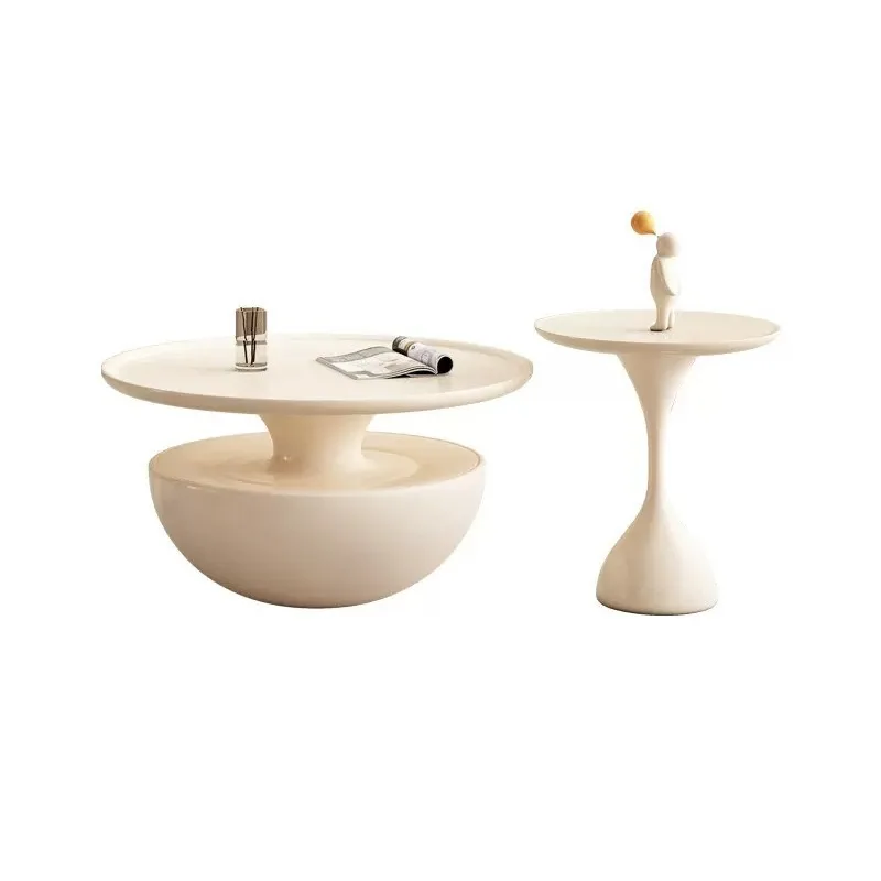 

Small apartment size round French coffee table household light luxury living room creative tea cream