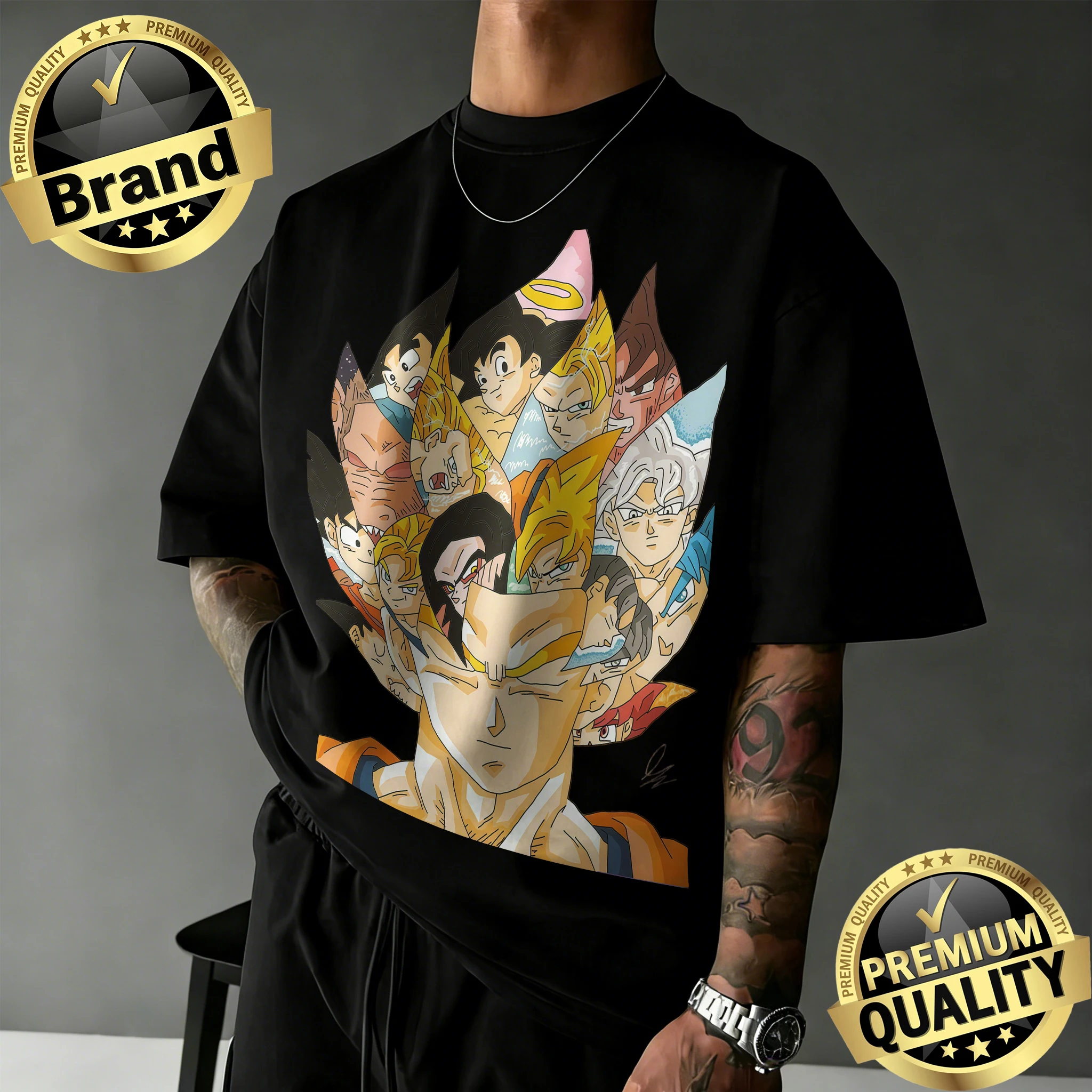 2026 Sommer Dragon Ball T-Shirt 100% Baumwolle Oversized Retro Goku Vegeta Alle Charaktere Collage-Print Unisex Tee für Anime-Fans