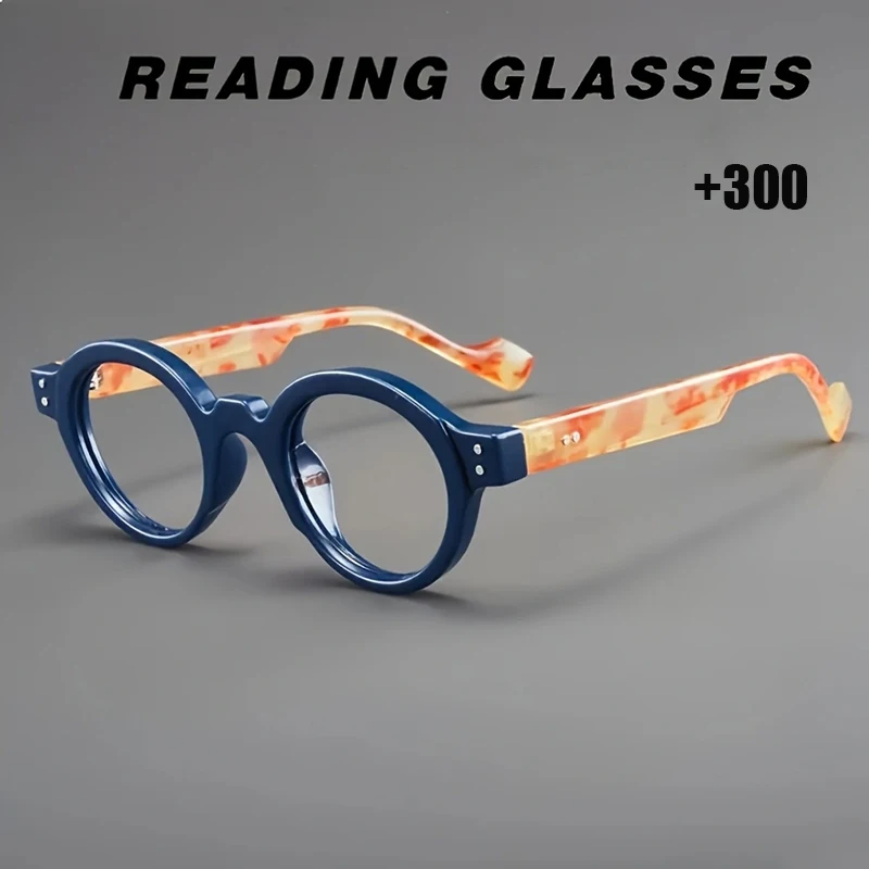 نظارات زرقاء على شكل سلحفاة عصرية مكونة من قطعة واحدة، نظارات قراءة دائرية على الطراز القديم، نظارات قراءة عصرية للرجال والنساء #6