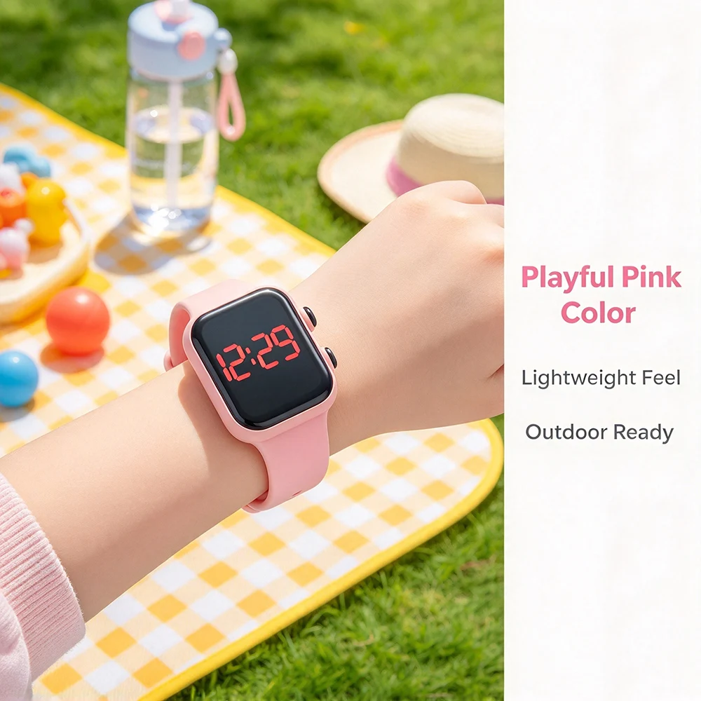 Sports Square LED Digital Women Watches for Children Students Soft Silicone Band Large Display Kids Watch Teen Boys Girls Gift