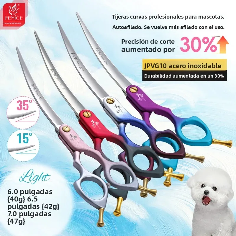 Tijeras peluquería perro Fenice Serie King autoafilables ligeras