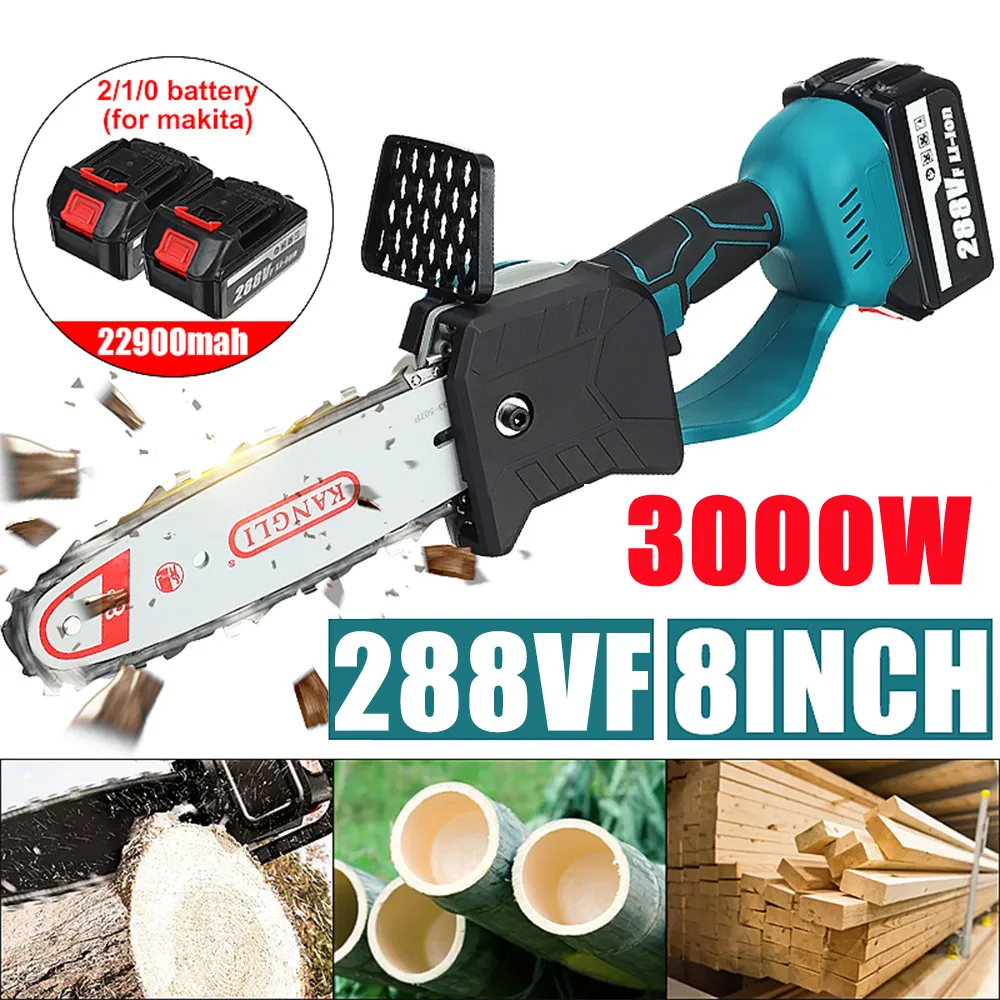 

3000W 8 Inch 288VF Brushless Electric Saw Chainsaw With Battery Woodworking Tools Garden Wood Cutters For Makita 18V Battery