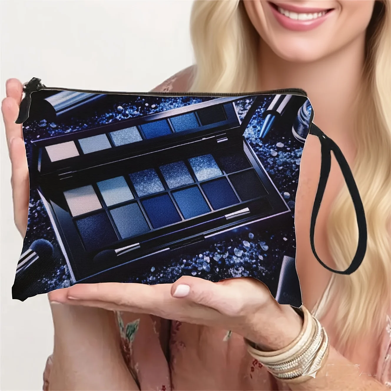 Blue Eyeshadow Pattern Printed for Makeup Bag with   a Convenient Toiletry Bag for Makeup Storage And Travel Use
