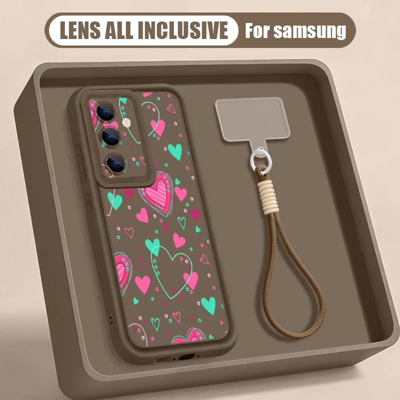 Colorful Hearts Lanyard Phone case For Samsung Galaxy S26 S24 S23 S22 Ultra S25 FE A57 A37 A27 A56 a16 A17 A26 A55 A15 A54 Cover