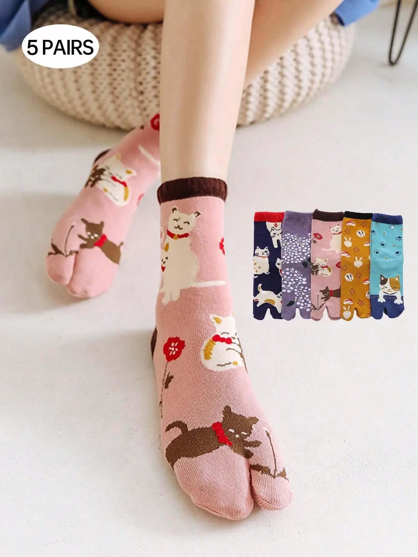 

Носки женские из дышащего материала с принтом в виде котят, 5 пар