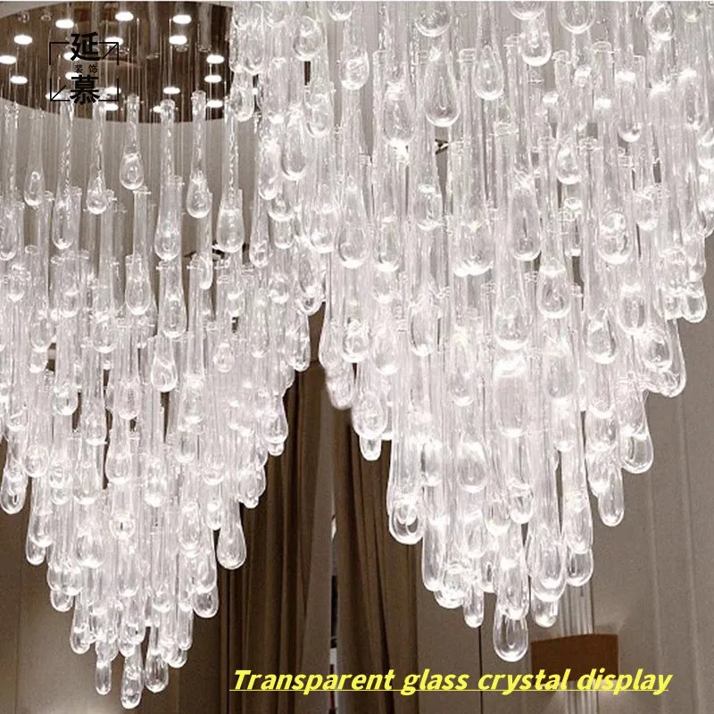 Luxury Gold Glass Crystal  Ceiling Chandelier For Stairscase Loft Hotel Lobby Living Room Colorful Crystal Hanging Chandeliers