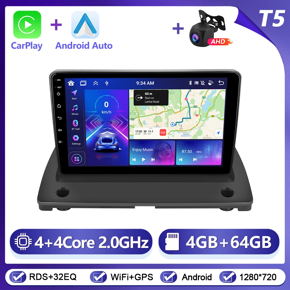 Podofo Draadloze CarPlay Android Auto Autoradio voor VOLVO XC90 2004-2013 GPS Navigatie 2Din Multimedia Autoradio stereo
