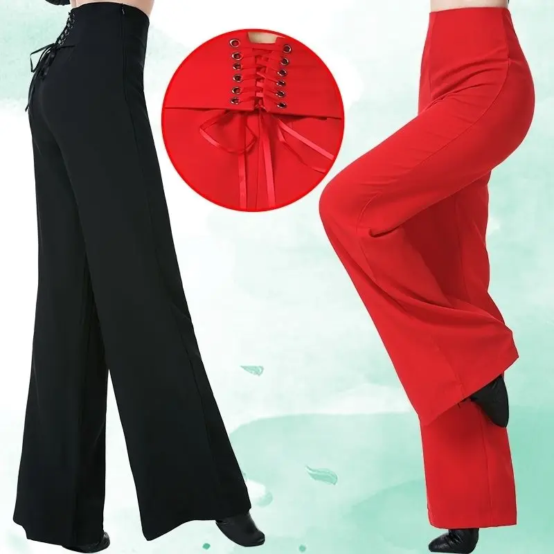 New Lace-up Wide-leg Pants Pants Wide-leg High-waisted Latin Dance Training Clothes Modern  National Standard Social Dance Pants