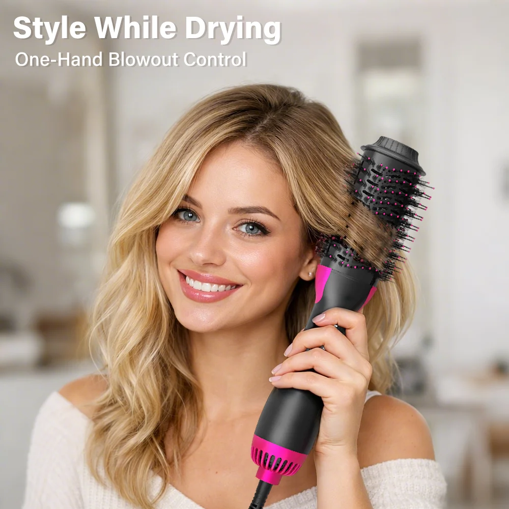 Professional Hot Air Styler Brush with Dual Bristles, Hair Dryer Comb for Volume, Curl and Straightening with 360° Airflow Desig