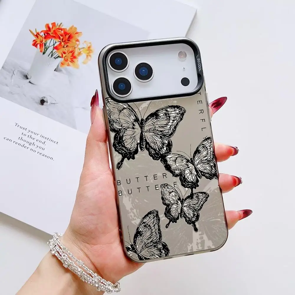 ريترو الأسود فراشة الأزياء حالة الهاتف آيفون 17 16 15 14 13 12 11 برو ماكس الهواء ماتي الليزر أورورا للصدمات فوندا #6