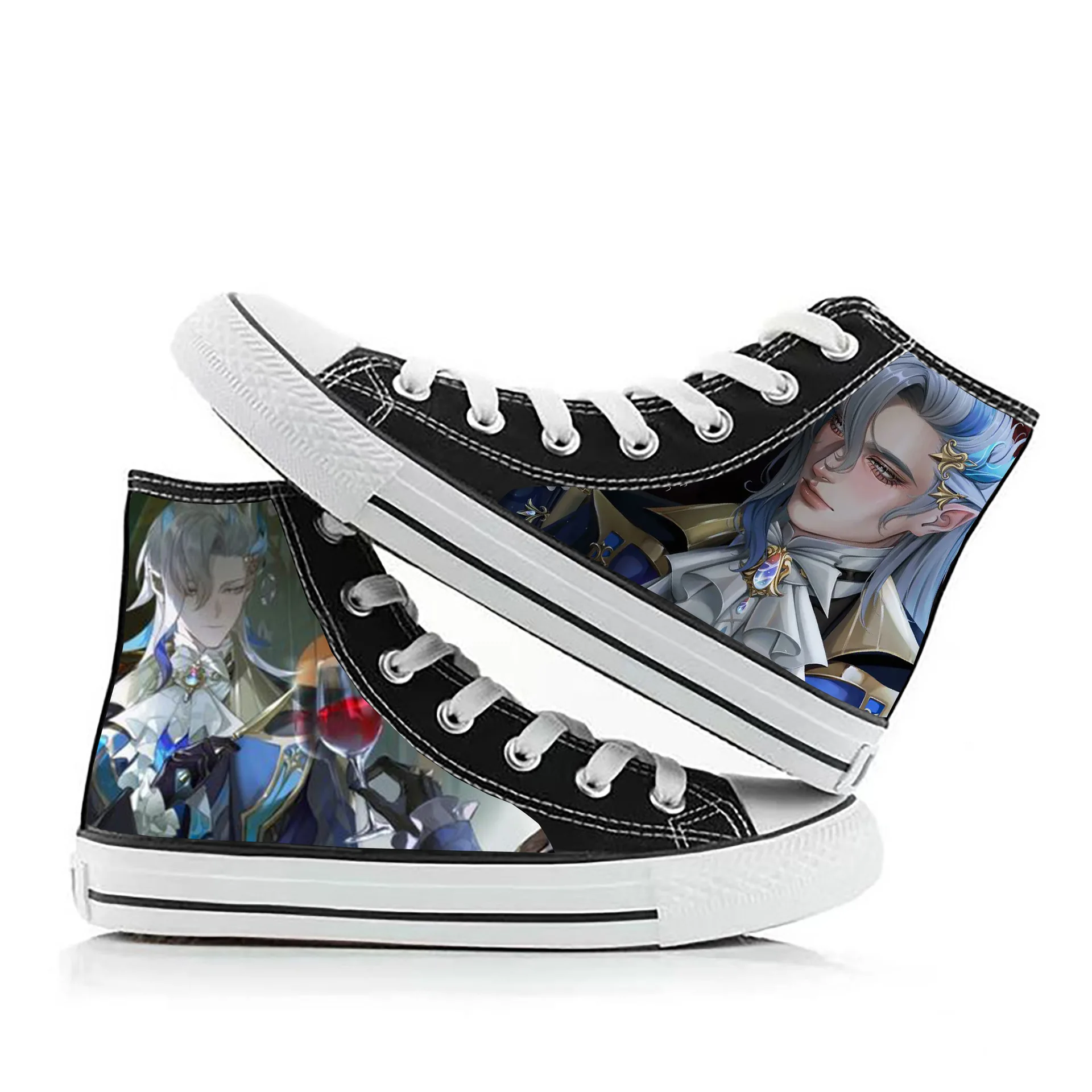 Genshin تأثير قماش تأثيري للنساء ، حذاء أبيض وأسود ، قبعة Focalors ، مجموعة كاملة ، فستان كرنفال ، زي هالوين ، حذاء قماشي ممتاز