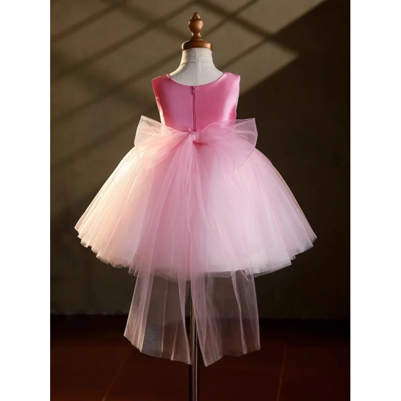 

Розовое платье для девочек 2025 года, новое пышное платье из тюля без рукавов с бантом, детское платье принцессы на первый день рождения