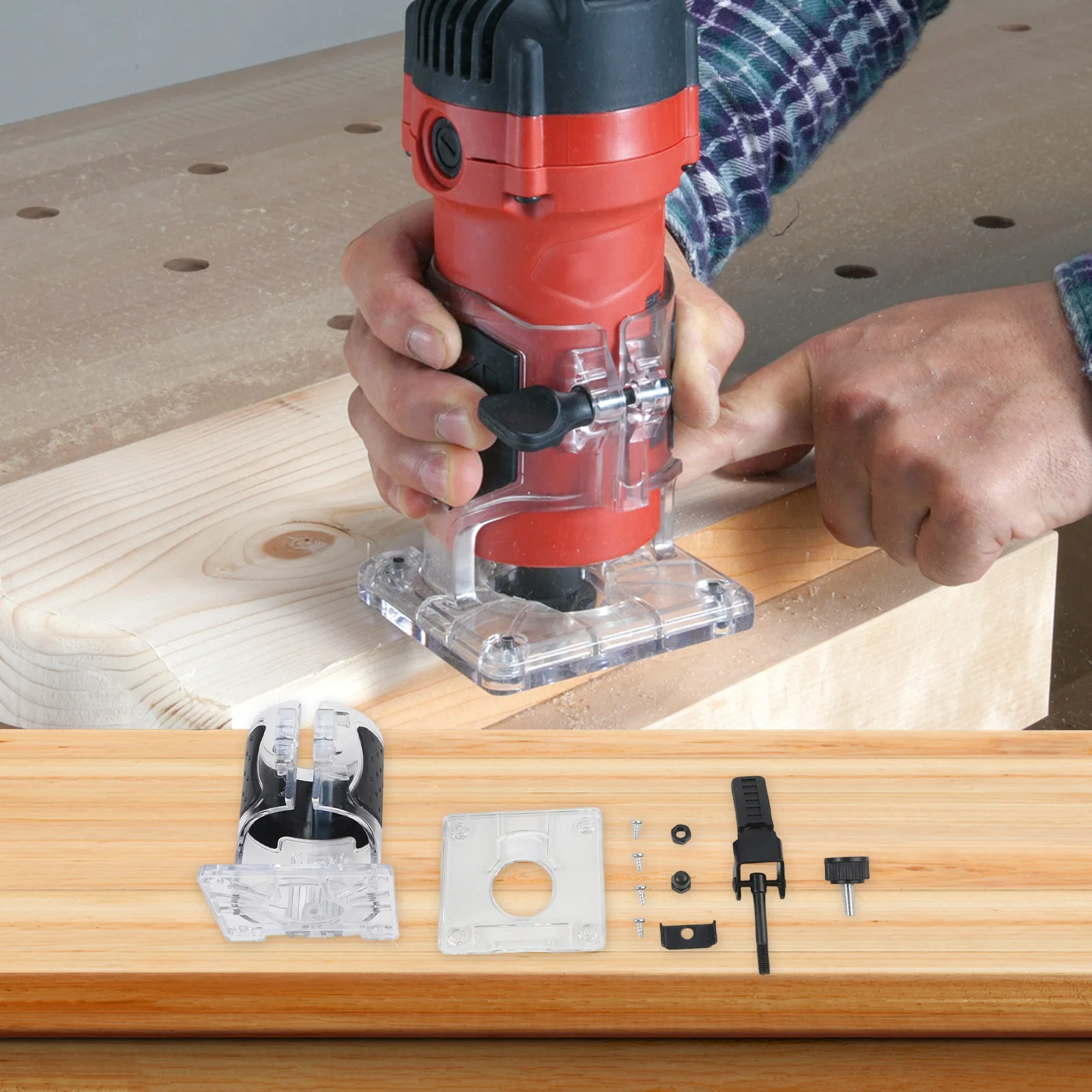

Wood Router Base for RT0701C WU601 Electric Trimmer Machine with Adjustable Screws and Transparent Plastic Metal Design