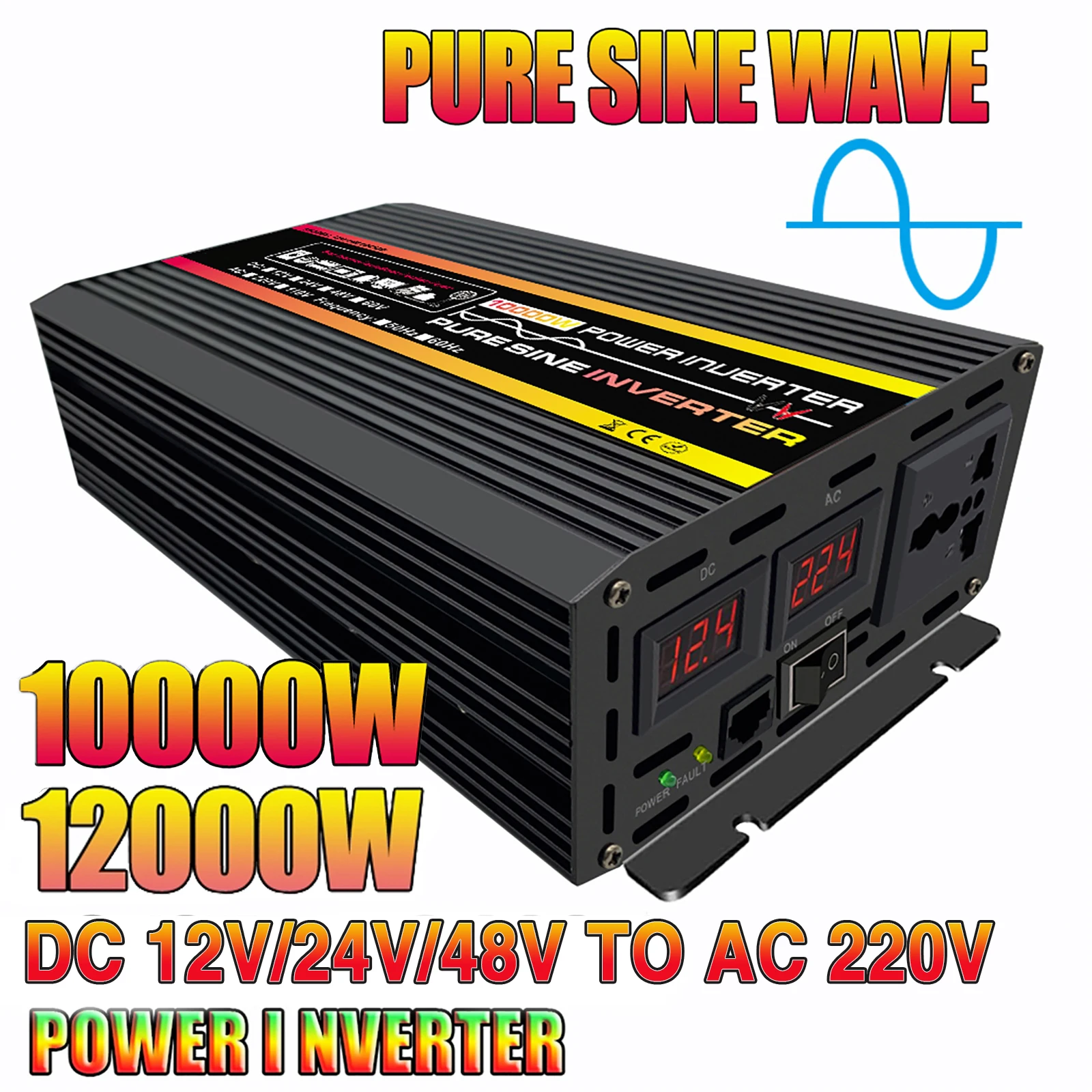 

10000W 12000W Pure Sine Wave Inverter DC12V 24V 48V To AC 220V Power Inverter Car Inverter for Solar System Home Outdoor RV Car