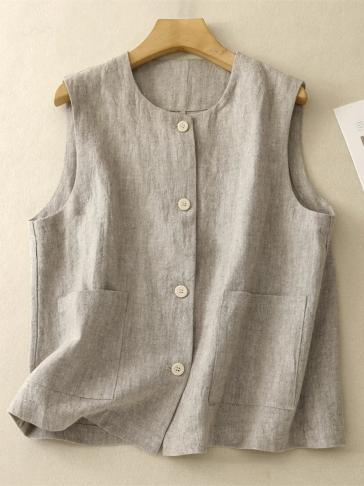 

Художественный женский льняной жилет в стиле ретро, летний универсальный утягивающий хлопковый льняной топ с одной пуговицей