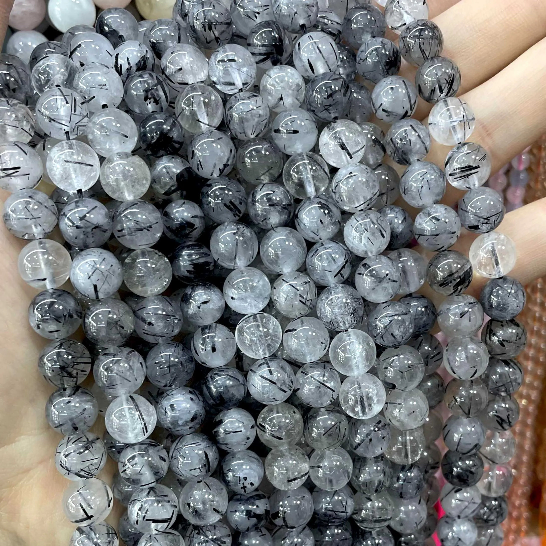 Natural Stone Black Rutilated Quartz Loose Round Beads For Jewelry Making DIY Bracelet Earrings Necklace Accessories 6 8 10MM