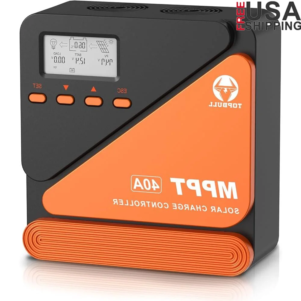 

MPPT Solar Charge Controller 40A 12V 24V DC Automatic Adjustable LCD Display Dual USB Battery Charging System Protection