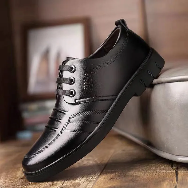 Zapatos informales de piel sintética para hombre, calzado clásico de marca a la moda, negro, transpirable, con cordones, para negocios, gran oferta