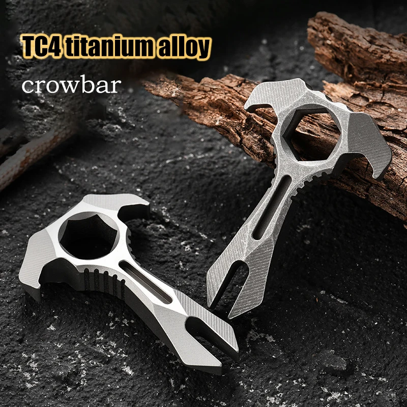 Chave Tc4 Liga de Titânio pé de Cabra Chaveiro Pingente Multi-função Aberto Entrega Gadget Auto-defesa Ferramenta Edc com 2*13 mm Sulco