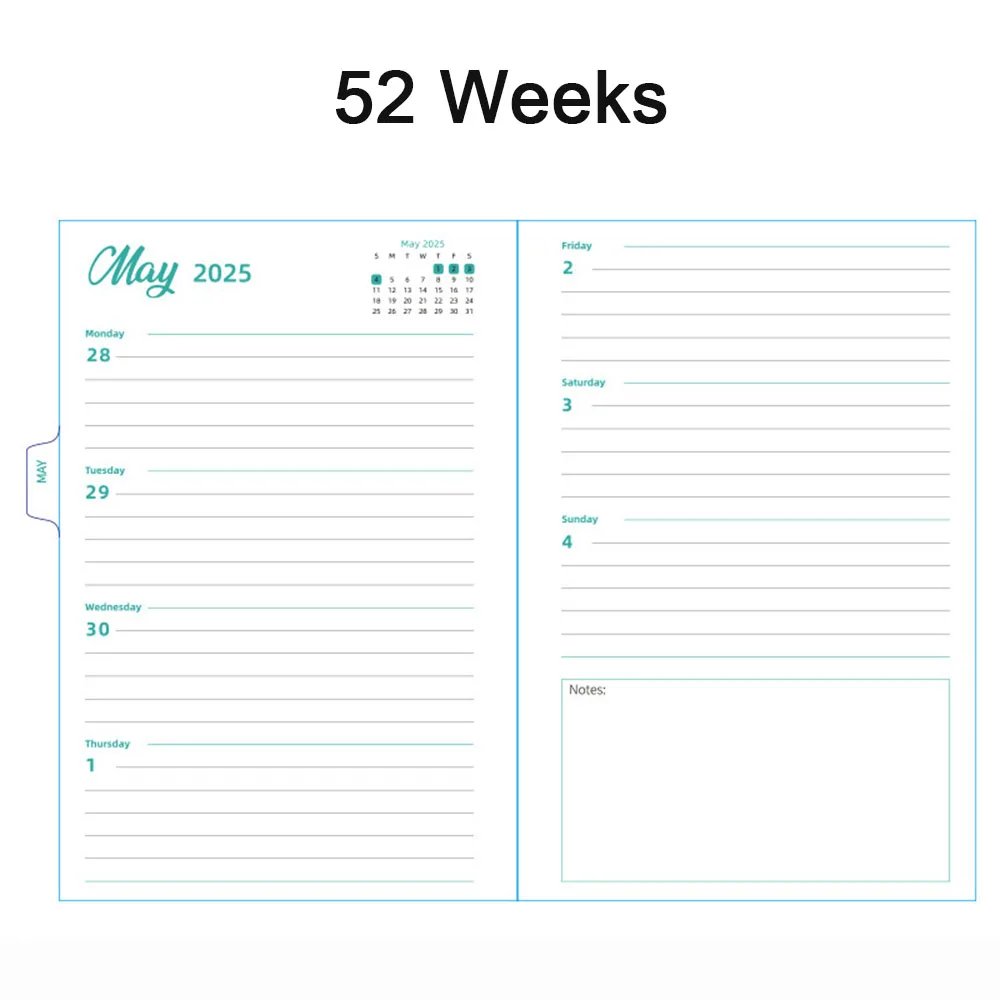 2025 kwiatowe liście A5 notatnik Planner Vintage kartonowa okładka kalendarz 52, tygodniowy harmonogram miesięczny biuro szkolne dla uczniów