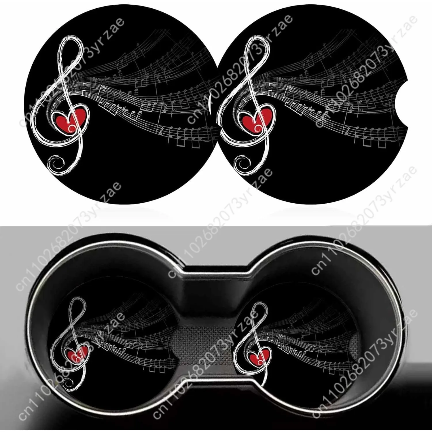 

Music Notes Car Coasters 2pcs Absorbent Anti Slip Car Coasters Scalding Waterproof Easy Clean Car Interior Accessories