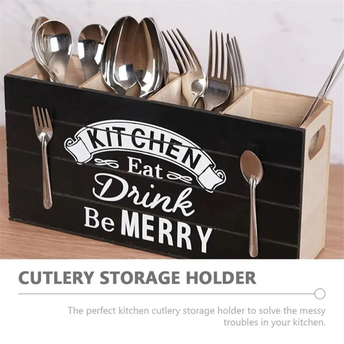 

Spoons Silverware Wooden Cutlery Box Utensil Storage Holder Flatware Kitchen Counter for Kitchen and Home B